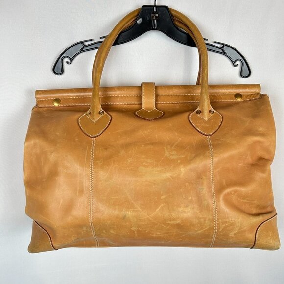 Gucci Authentic Vintage Light Tan Brown Leather Travel Weekender Duffle Hand Bag - Picture 3 of 17